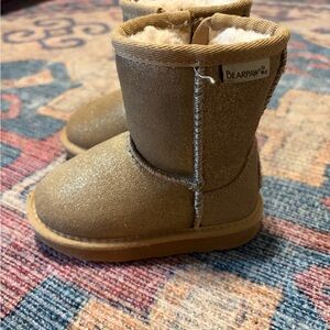 BearPaw Kids Glitter Shearling Boots in Gold
